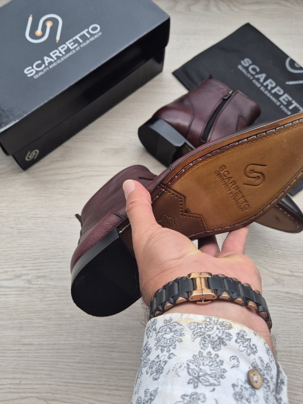 Burgundy Leather Chelsea Boots: Pebbled Grain, Pointed Toe, Slip-On Style - Picture 3 of 5